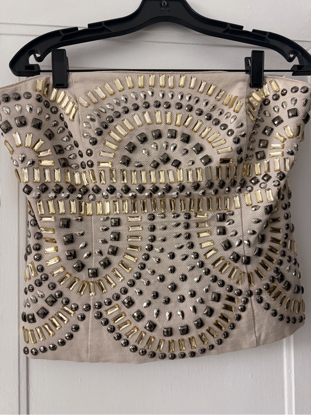 White House Black Market Beige Strapless Embellished Tube Top